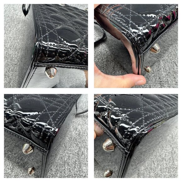 DIOR Lady Dior Large Black Patent Leather Satchel Bag fbcco1275-102225 - Picture 12 of 16